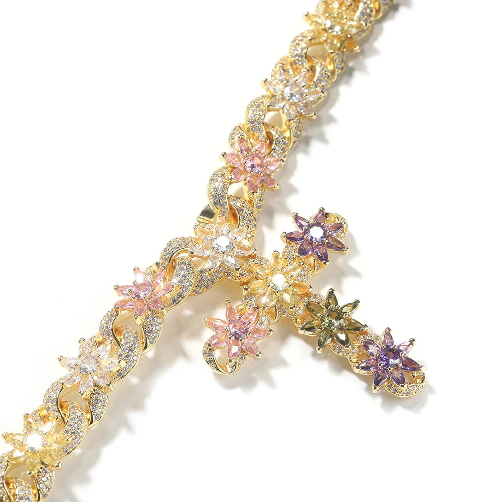 Colorful Flower Cuban Cross Chain