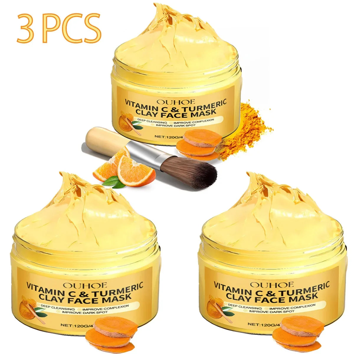 1/3PCS Turmeric VitaminC Clay Mask  Deep Cleansing Facial Improves Dark Spots  Hydrating Skin Care Tightens Skin Evens Skin Tone