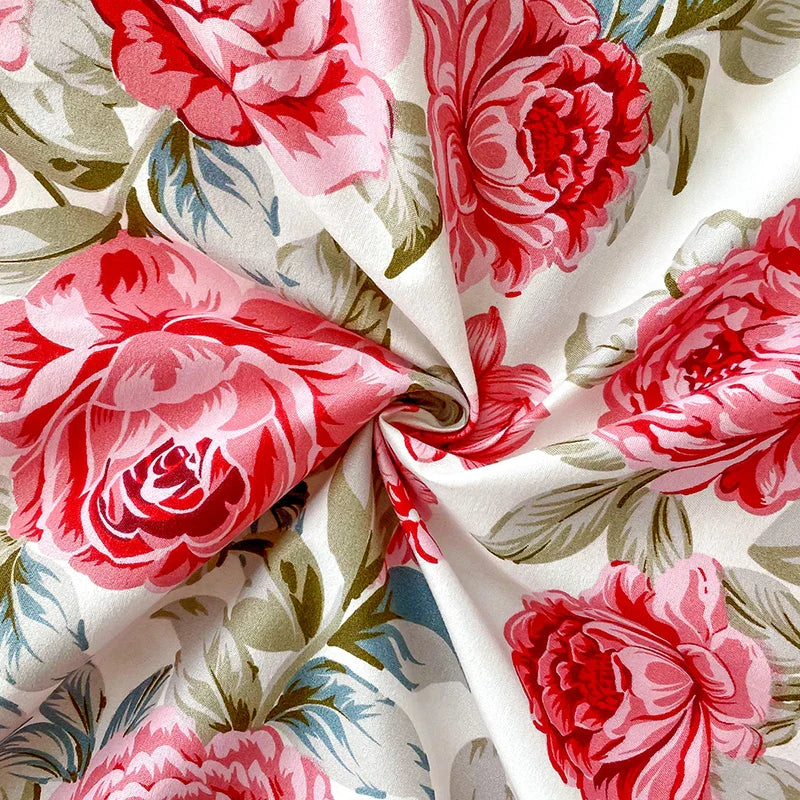 Red Flower Printed Bed Sheet Sets Queen/King Size sabanas cama matrimonial Reactive Printed Fitted Bedsheets for Double Bed