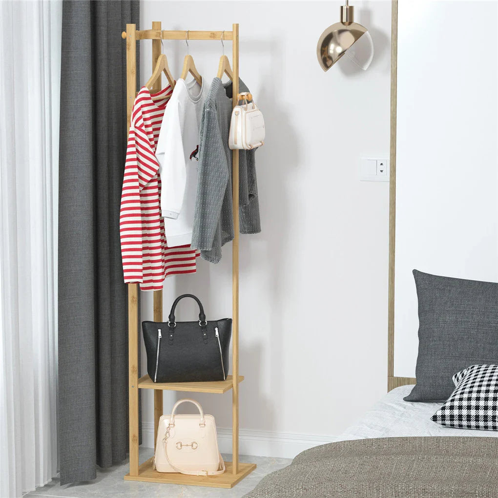 Bamboo Clothing Rack Corner Coat Rack Stand Hall Trees for Hallway Entryway