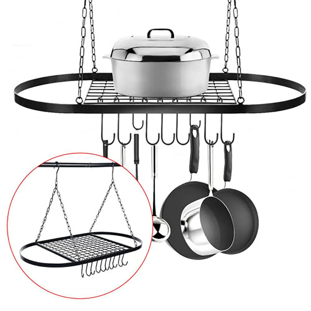 Iron Kitchen Wall Mounted Pot And Pan Rack With Hooks