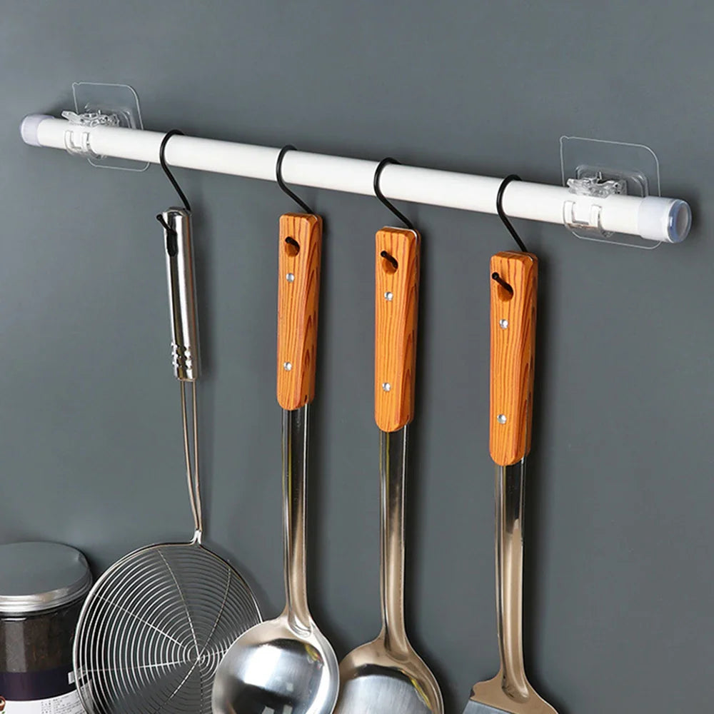 4PCS Adjustable Curtain Rod Holder Clamp Hooks Rod Bracket Holders Adhesive Wall Curtain Fixed Clip Hanging Rack Hook