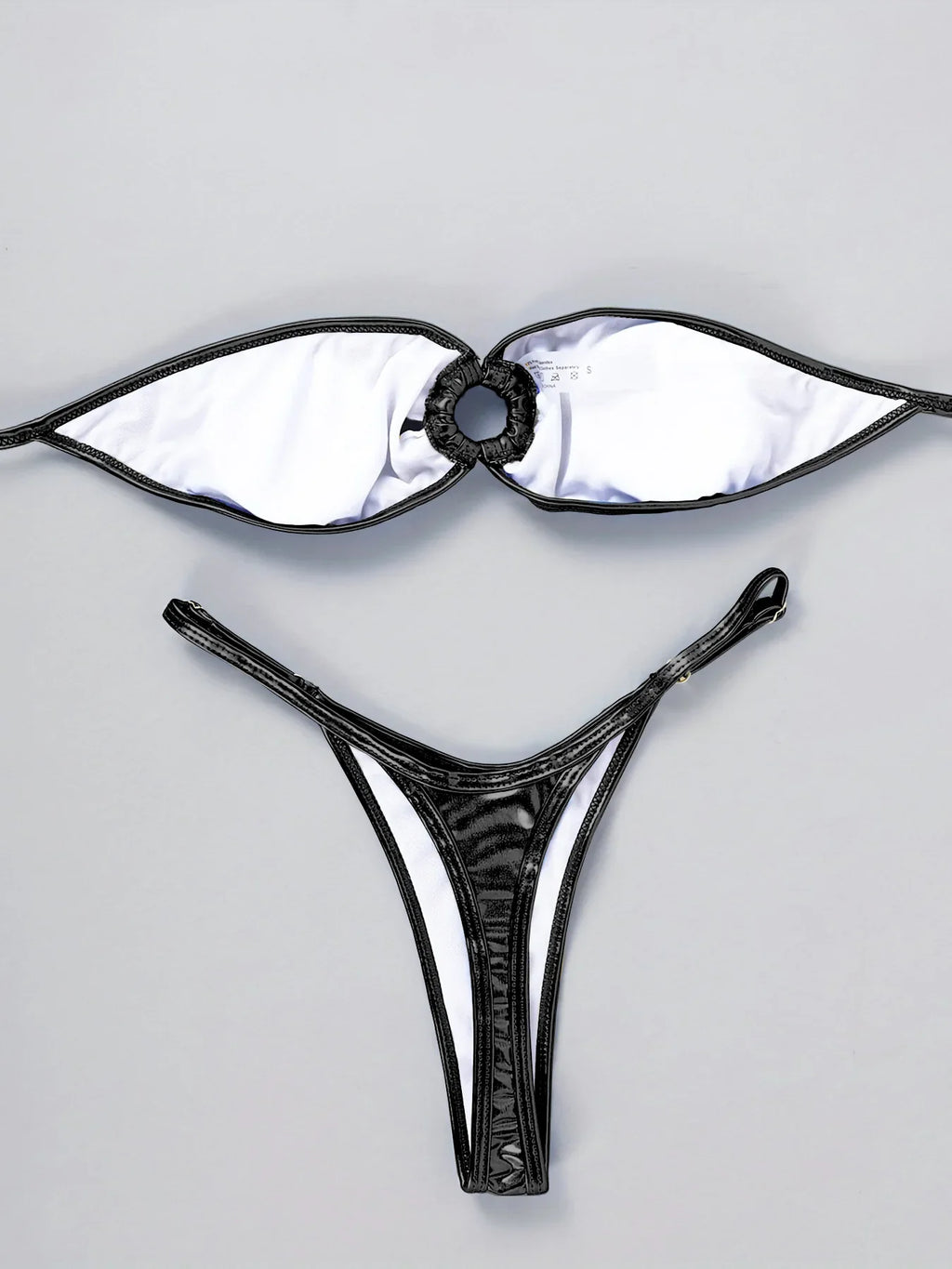 Sexy Bandeau Bikini 2025 Women Gold Black Metal Ring Linked Hollow Out Push Up Micro Swimsuit Shiny Bathing Suit Thong Swimwear