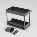 2-Tier Sliding Under Sink Organizer - Cabinet Basket Storage Rack with Hooks and Hanging Cup for Kitchen and Bathroom
