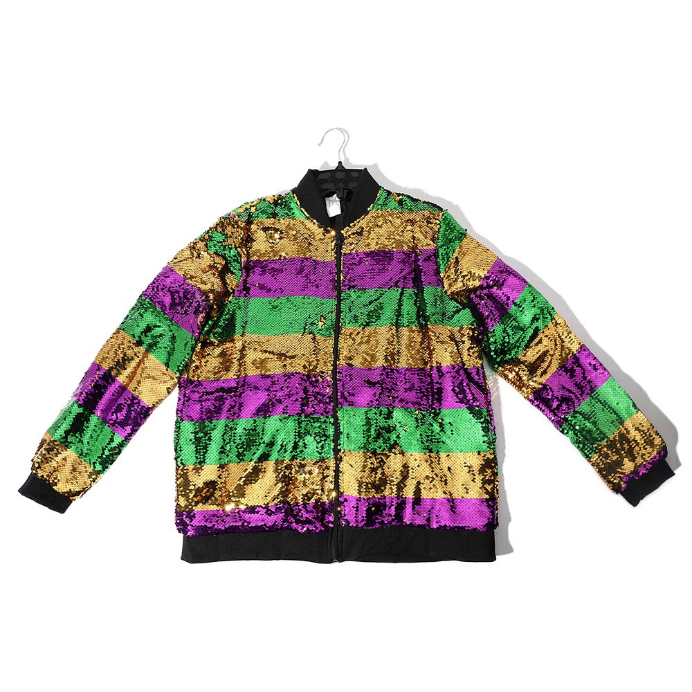 Mardi Gras Sequin Striped Zipper Jacket