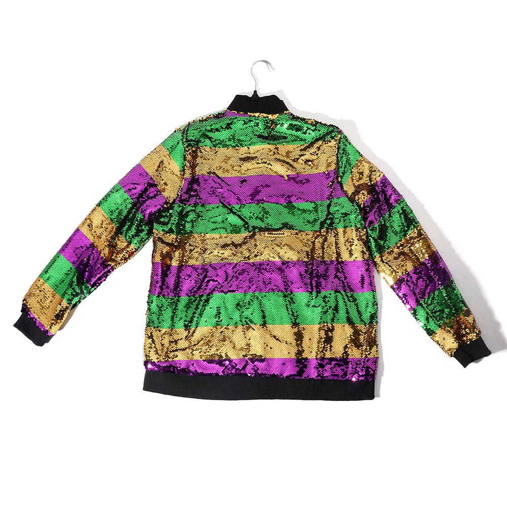 Mardi Gras Sequin Striped Zipper Jacket