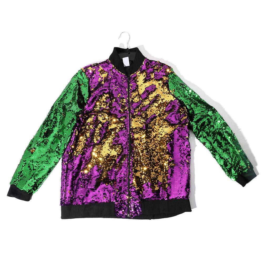 Mardi Gras Reversible Sequin Zipper Jacket