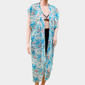Leaf pattern short sleeve long cardigan