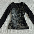 Retro Hip Hop Y2K T-Shirts Fashion Women Sexy Long Sleeve Gothic Vintage Punk Streetwear Tops Casual Slim Hot Girl Autumn Tees
