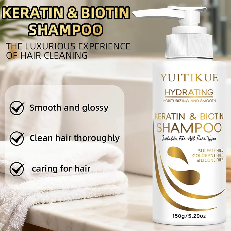 YUITIKUE Keratin & Biotin Hydrating Shampoo | Natural Gentle Formula, Daily Hair Care 150g