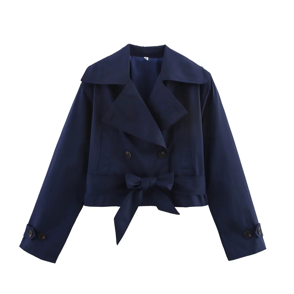 SLTNX 2026 New Women's British Wind Trench Coat Style Double-breasted Long Sleeve Belt Lapel Jacket Short Coat