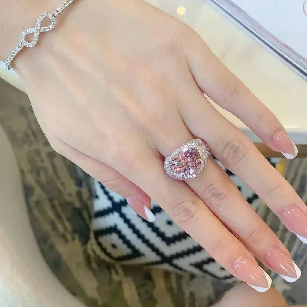Big Pink Crystal LOVE Heart Open Ring