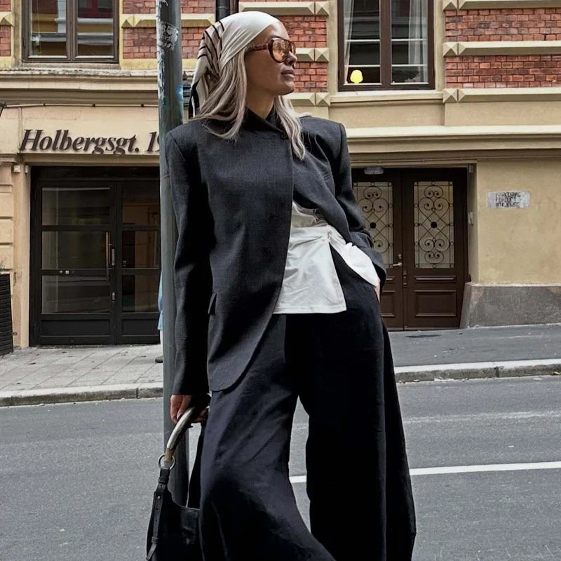 MUJER Women's Tailoring Blazers Vintage Office Blazer Woman Faux Wool Coats for Women Streetwear Outerwears Fitted Jacket Women