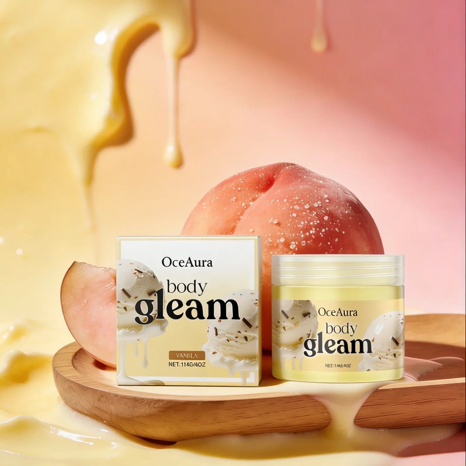 OceAura Body Moisturizing Cream Shea Butter Deep Hydration Soft Smooth Skin Barrier Repair Vanilla Peach Body Lightening Cream