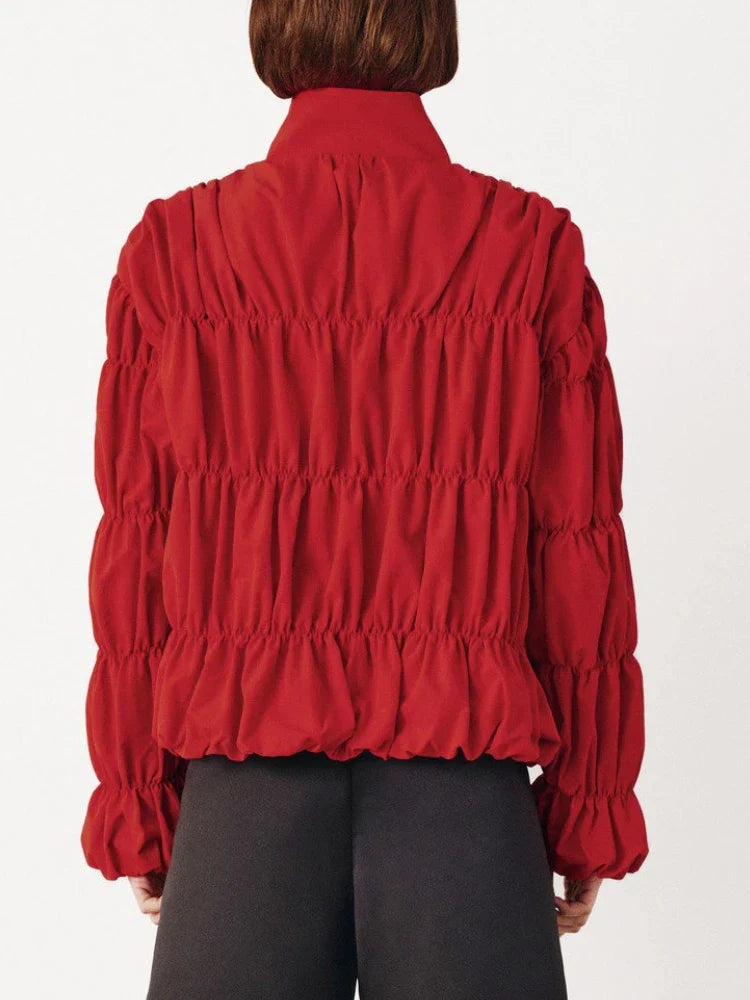 Tossy Solid Commuting Pleated Jackets For Women Long Sleeves Stand Collar Loose Streetwear Cropped 2025 Coat Female Jacket Coat