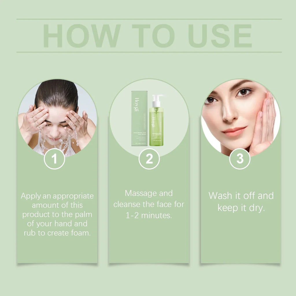 HOYGI Hyaluronic Acid Cleanser Anti Acne Oil Control Blackhead Remover Skin Cleansing Gel Brightening Pore Cleaning Face Wash