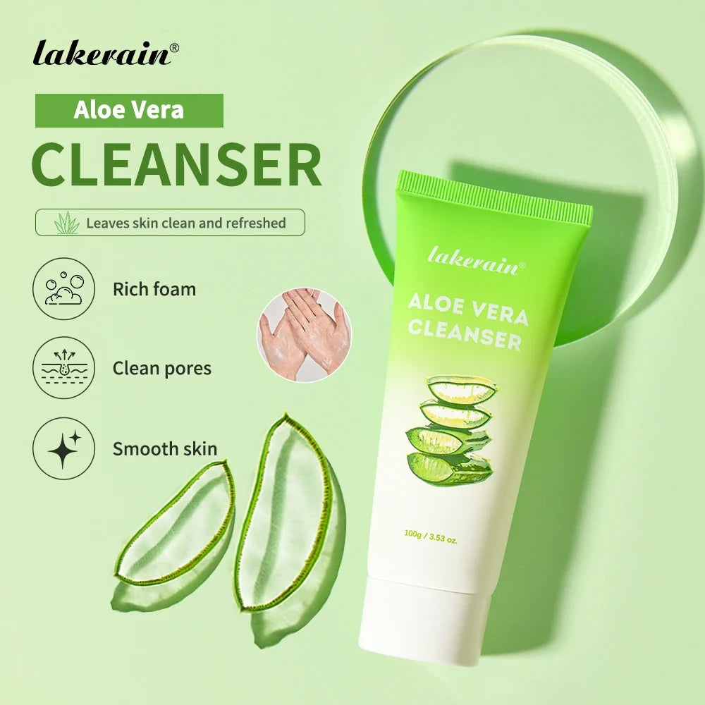 Lakerain Aloe Vera Skin Care Set Deep Hydration Smooth Delicate Skin Fast-absorbing Formula Cleanser Toner Serum Lip Blam Kit