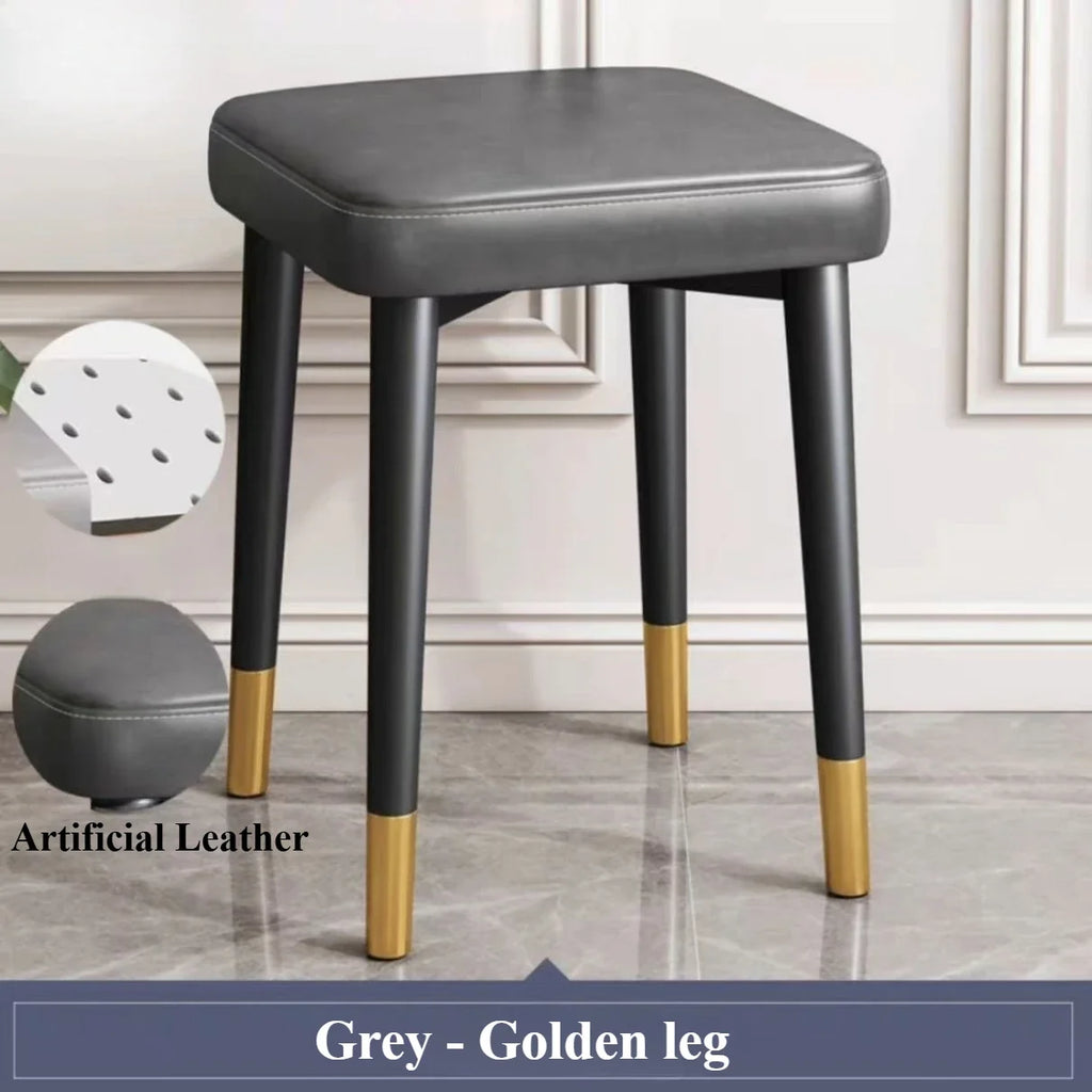 Modern Cushioned Stool for Dining Room, Living Room, Bedroom, and Office | with Golden Foot Cover, Criss-cross Construction Leg