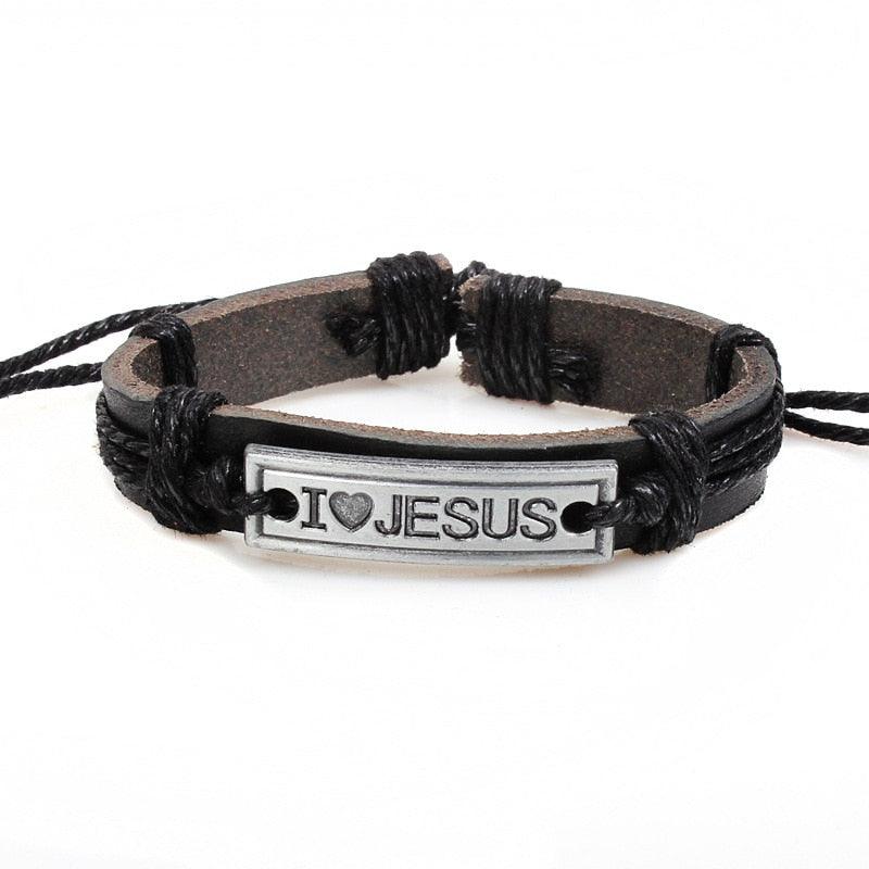 Vintage Leather Jesus Bracelet