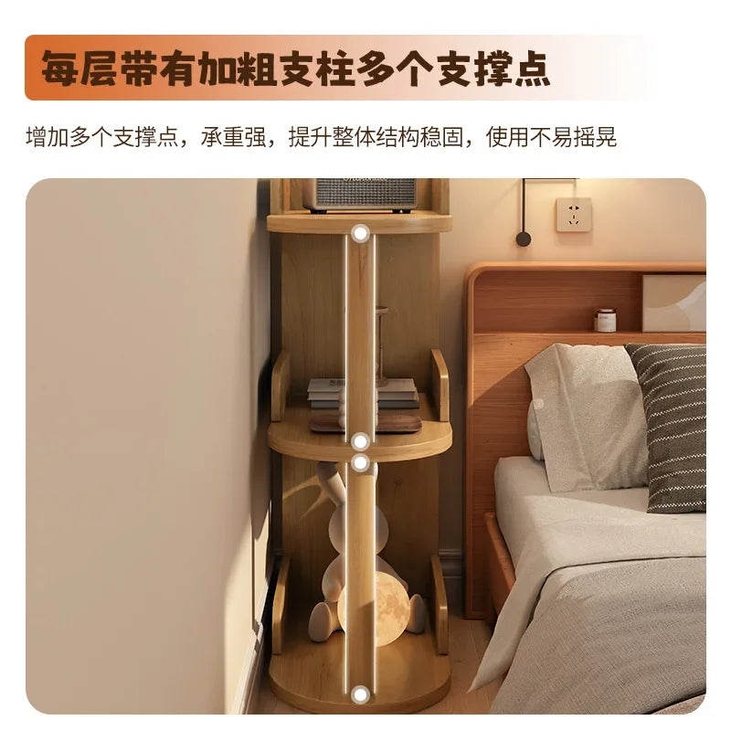 Wooden Corner Storage Bedside Table Simple Modern Multi-Layer Side Table Nightstand Cabinet Standing Bookcases Home Living Room