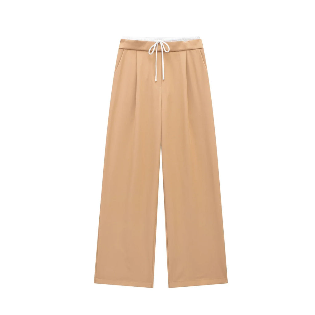 Willshela Women Fashion Solid Lace Up Side Zipper Straight Pants Vintage High Elastic Waist Female Chic Lady Trousers