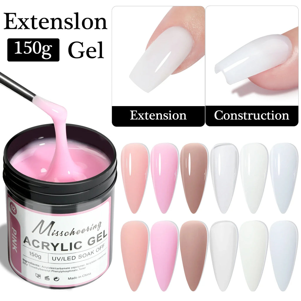 150g Transparent Nail Extension Gel Jelly White Light Pink Acrylic Nail Art UV LED Gel Semi Permanent Varnish Extension Tool