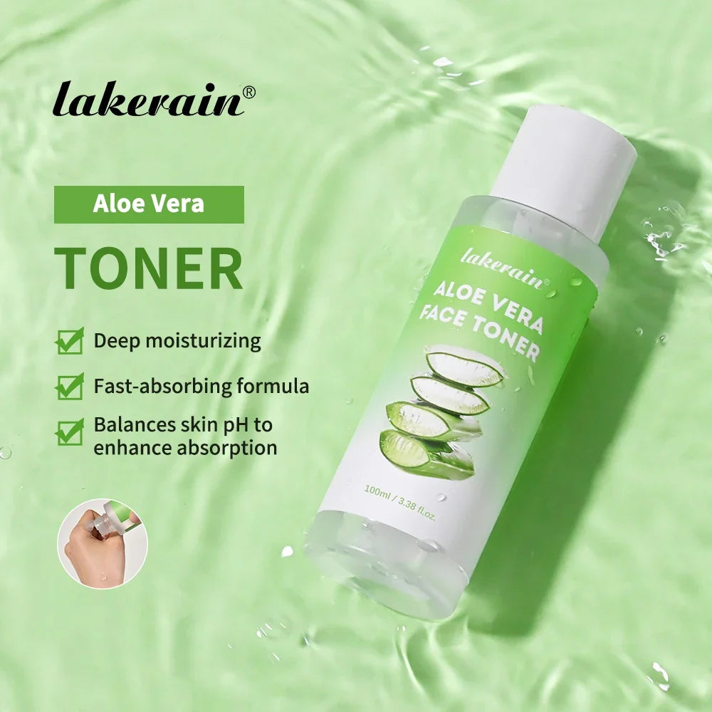 Lakerain Aloe Vera Skin Care Set Deep Hydration Smooth Delicate Skin Fast-absorbing Formula Cleanser Toner Serum Lip Blam Kit
