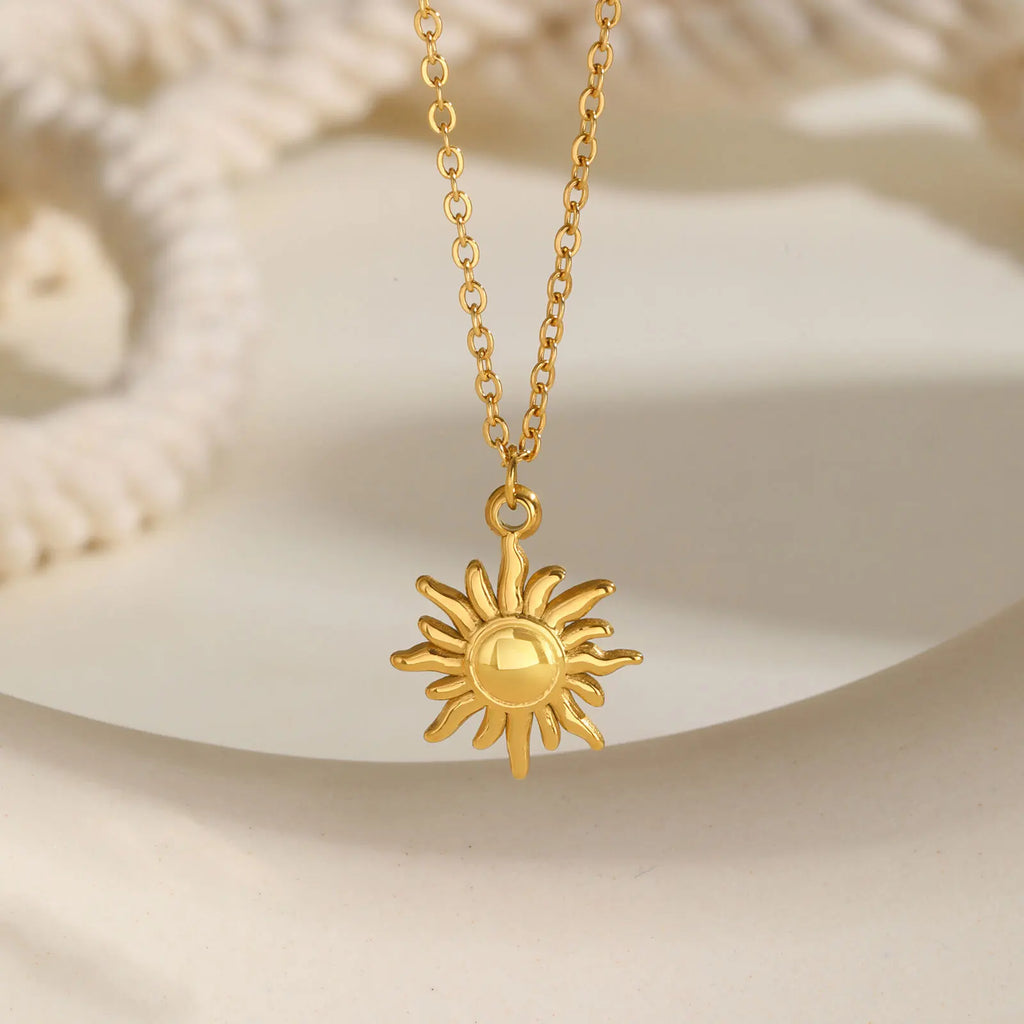 Greek Sun Necklace for Women | Stainless Steel Spiral Pendant Necklace