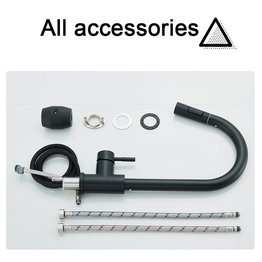 Black Pull Out Kitchen Faucet Deck Mounted Flexible Hot And Cold Water Kitchen Sink Mixer Tap With Stream Shower Modes Nozzle