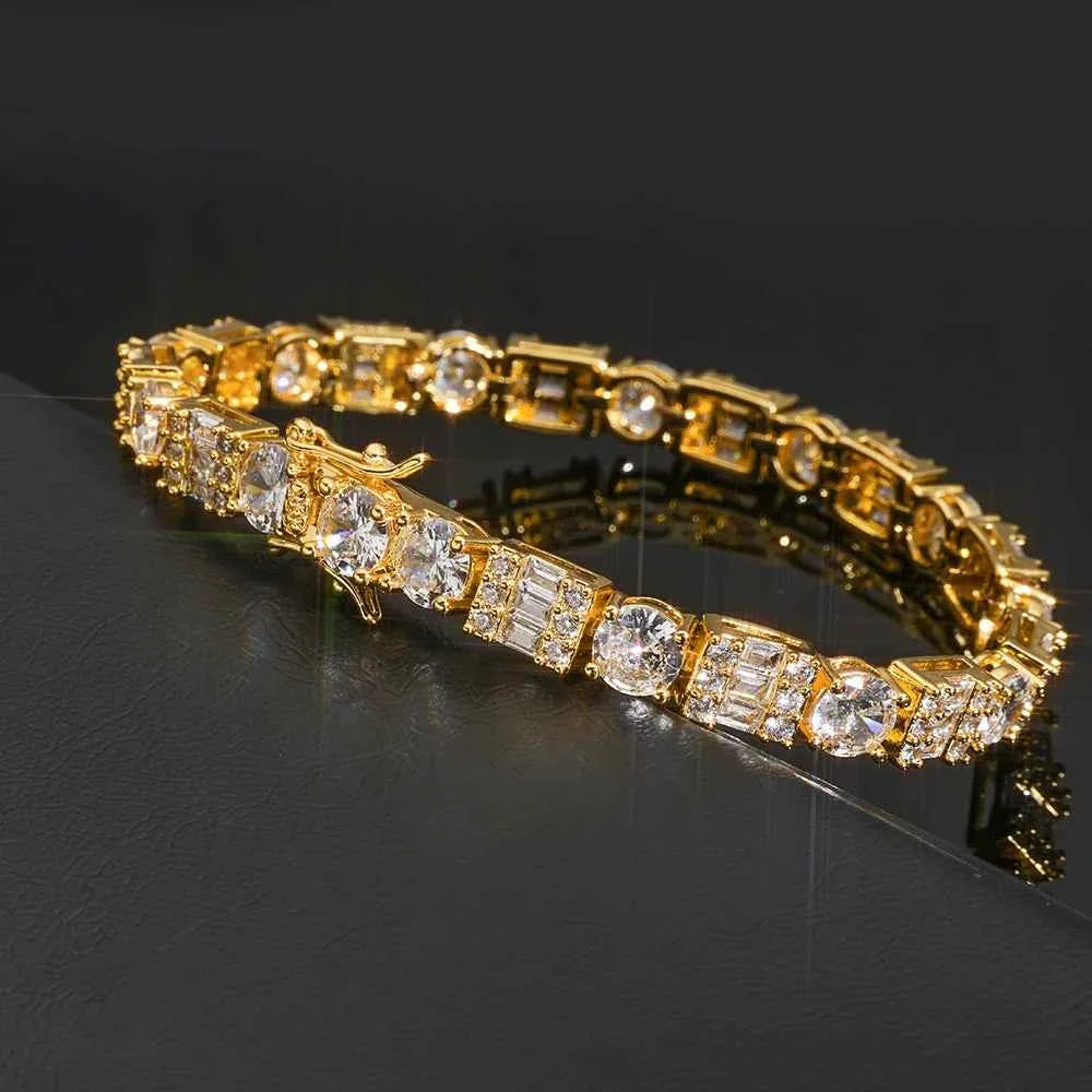 Iced Diamond Tennis Chain Silver Plated Brass Bling Circle Square Cubic Zirconia Necklace