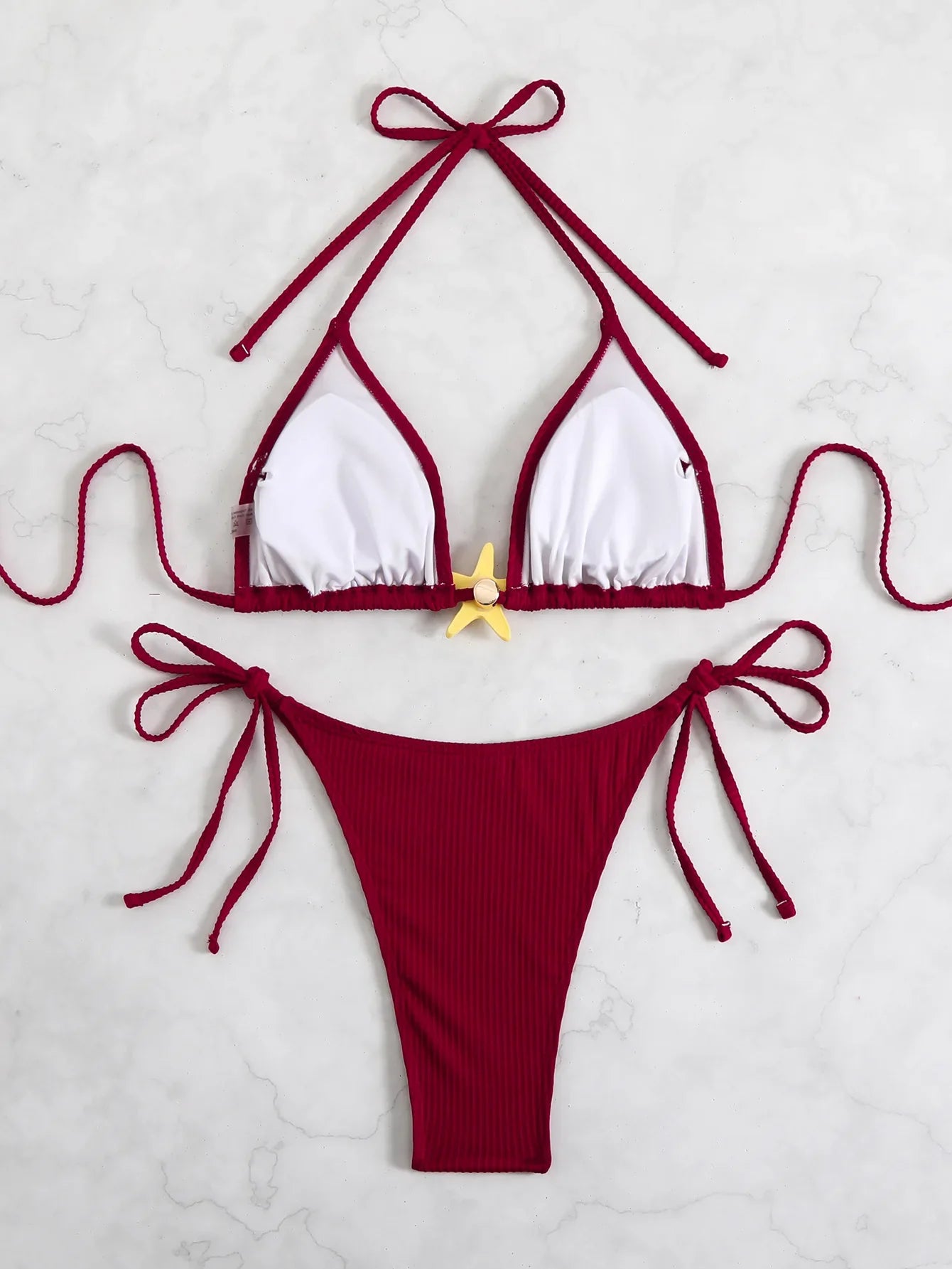 Sexy Black Micro Bikini 2025 Women Starfish Ornament Push Up Bra Tie Side Thong Swimsuit Summer Bathing Suit Holiday Swimwear