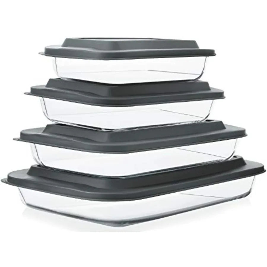 Deep Glass Baking Dish Set With Lids For Lasagna Rectangular Bakeware