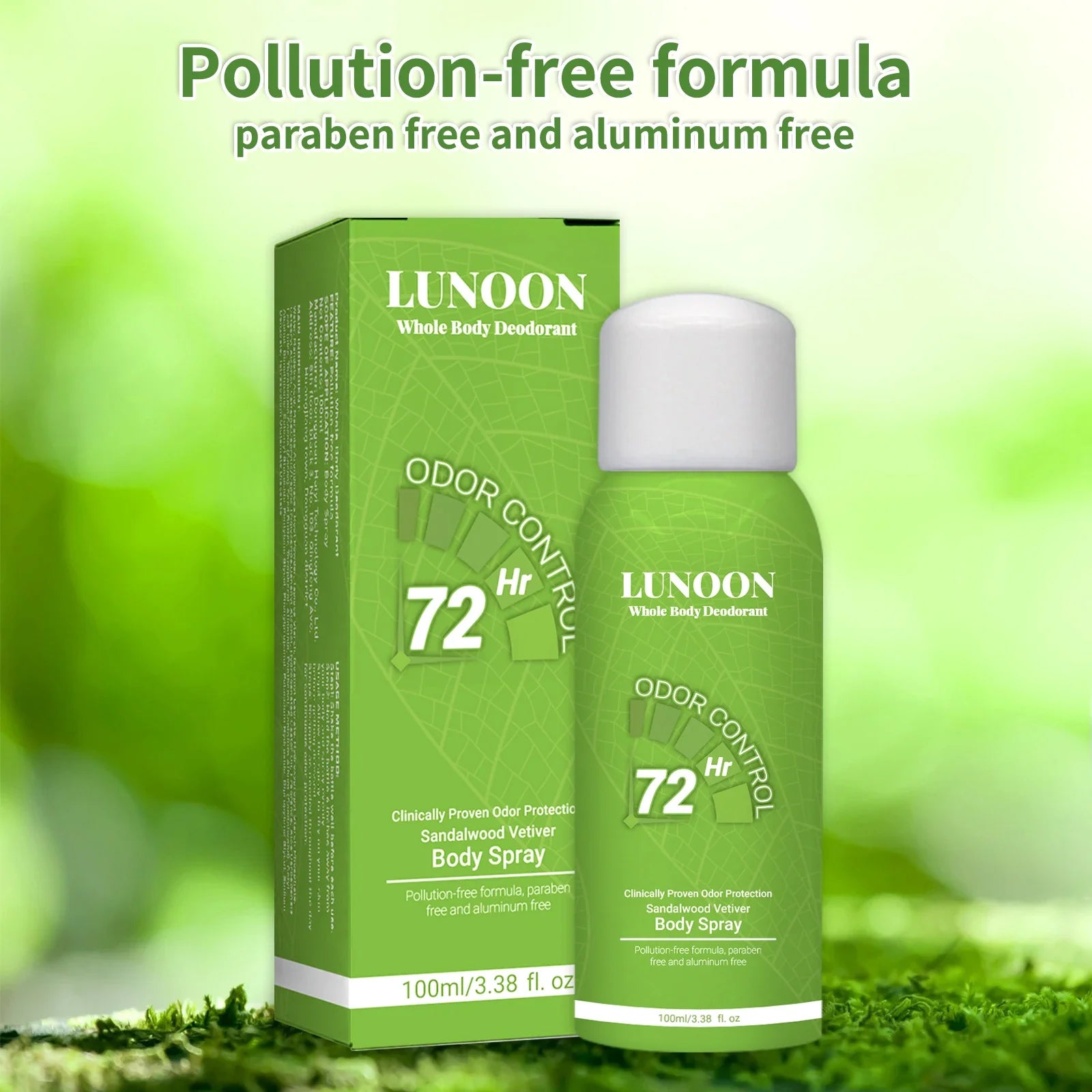 LUNOON Whole Body Deodorant Spray 100ml - Multi-Use for Underarms, Feet & More, 72-Hour Odor Control & Freshness