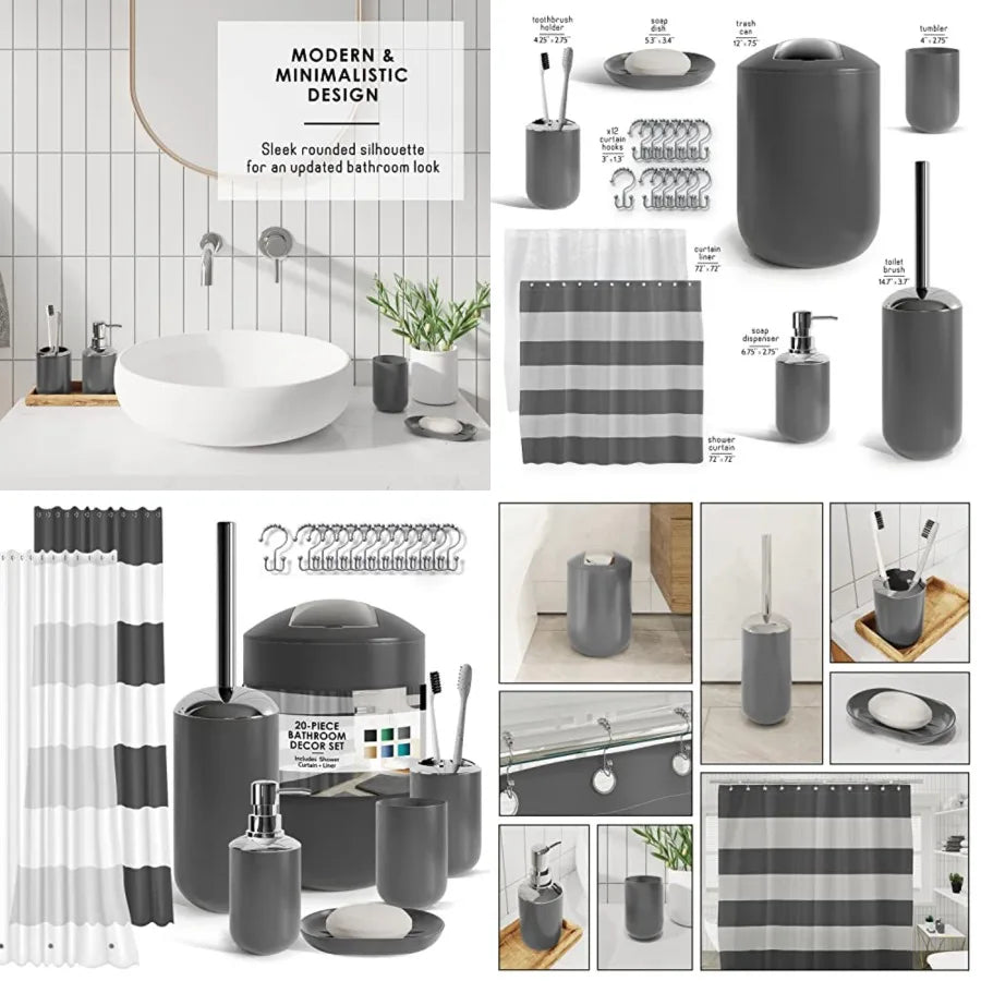 Bamboo Bathroom Accessory Set With Shower Curtain And Liner