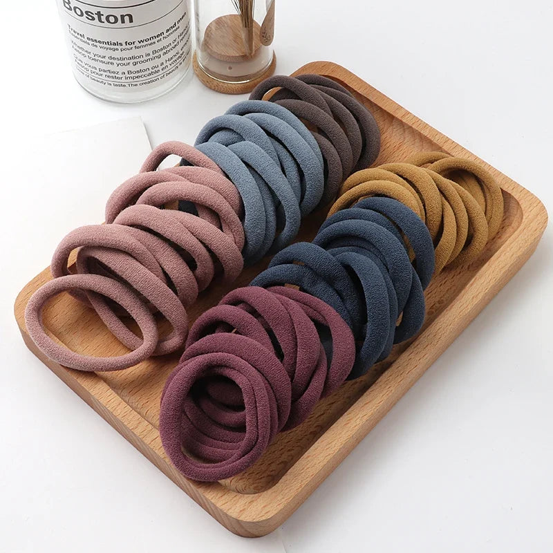 Everyday Gentle Hair Ties Set of 50, Breathable Fabric Hair Bands for Smooth Styling (Neutral Colors)