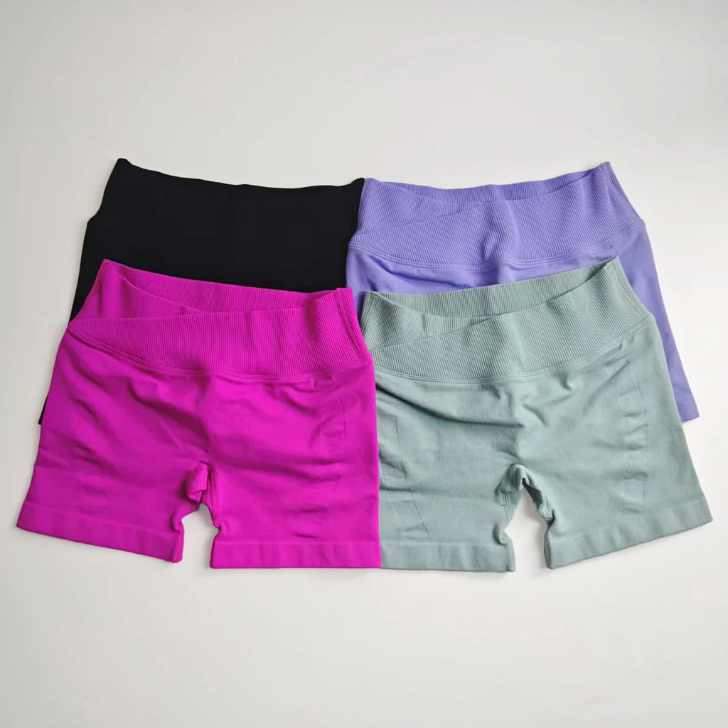 NCLAGEN Vision Shorts | 4.5" Gym Clothes Women Seamless Leggings Waist Cross Fitness Scrunch Booty Tights Running Cycling Shorts
