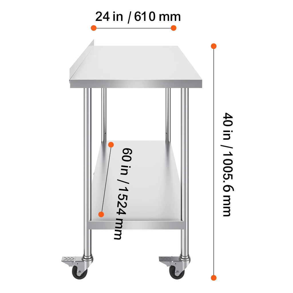 SucceBuy Stainless Steel Work Table With Casters Commercial Food Prep