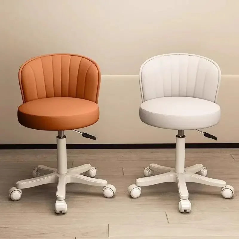 360° Rotating Chair Height- adjustable Makeup Stool Bedroom Dressing Table Chair with Wheels Backrest Chair Leather Vanity Chair