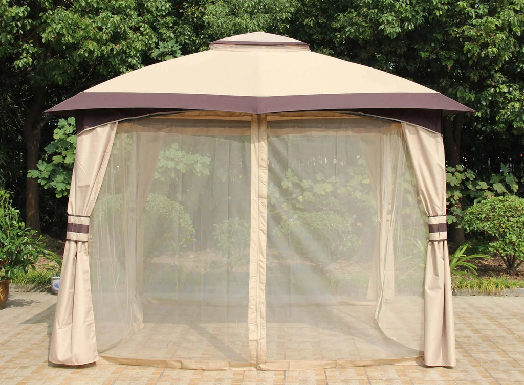 3x3m Waterproof Garden Gazebo - Luxury Sunshade Pergola with Mosquito Net