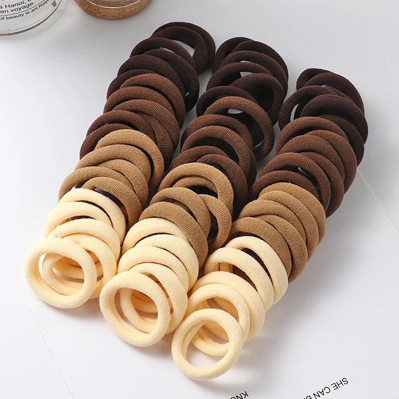 Everyday Gentle Hair Ties Set of 50, Breathable Fabric Hair Bands for Smooth Styling (Neutral Colors)