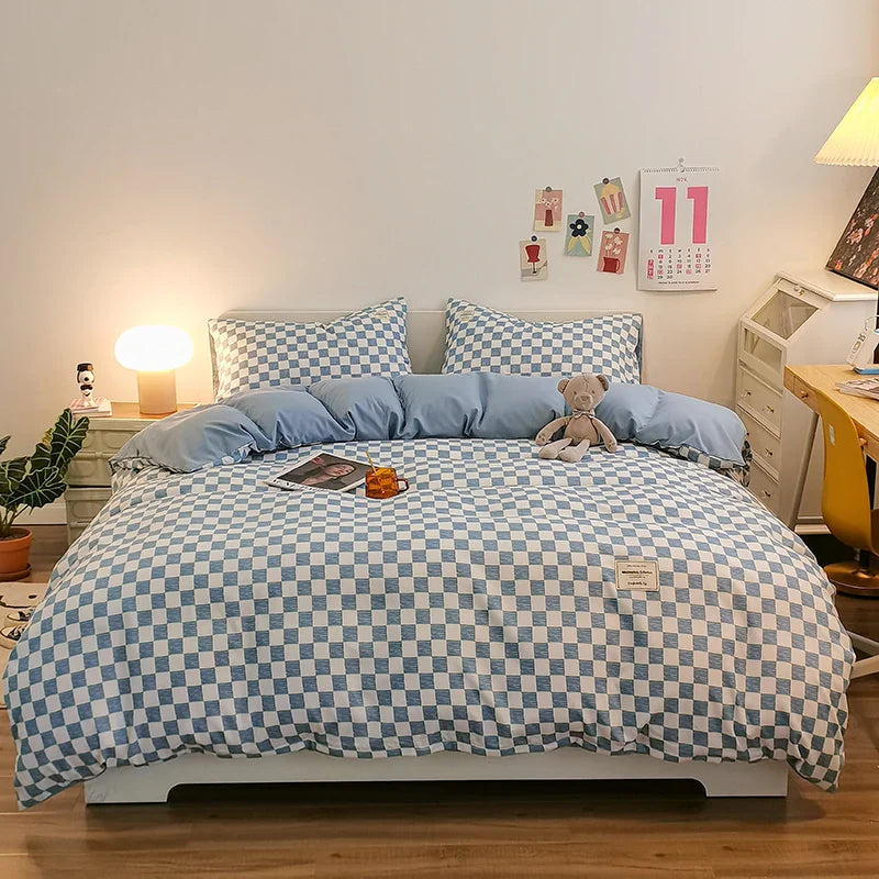 Checkerboard Bedding Comforter Set with Pillowcase bed sheet Single Full Size Bed Linen Duvet Cover Set Queen/King Double Single