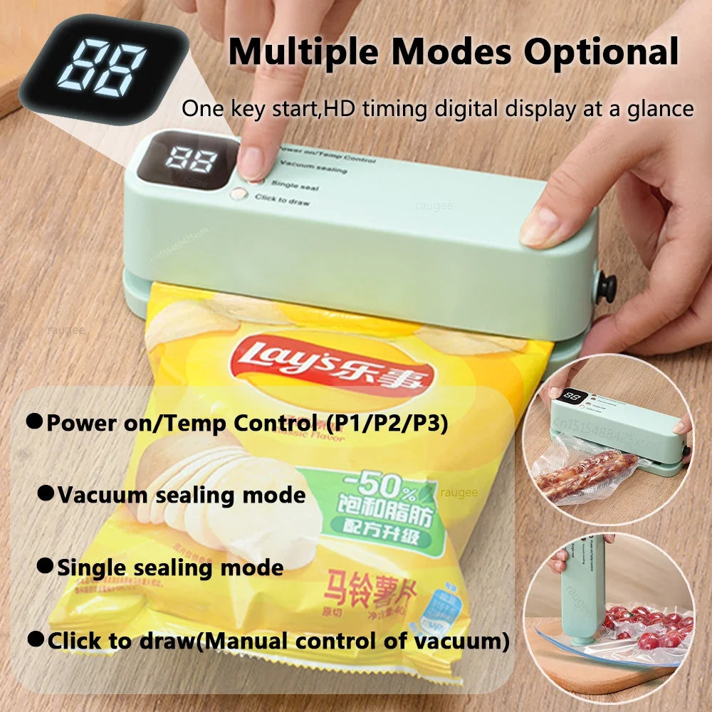 Vacuum Sealer Portable Mini Food Sealer USB Rechargeable Wireless Food Package Plastic Bags Automatic Vacuum Sealing Machine