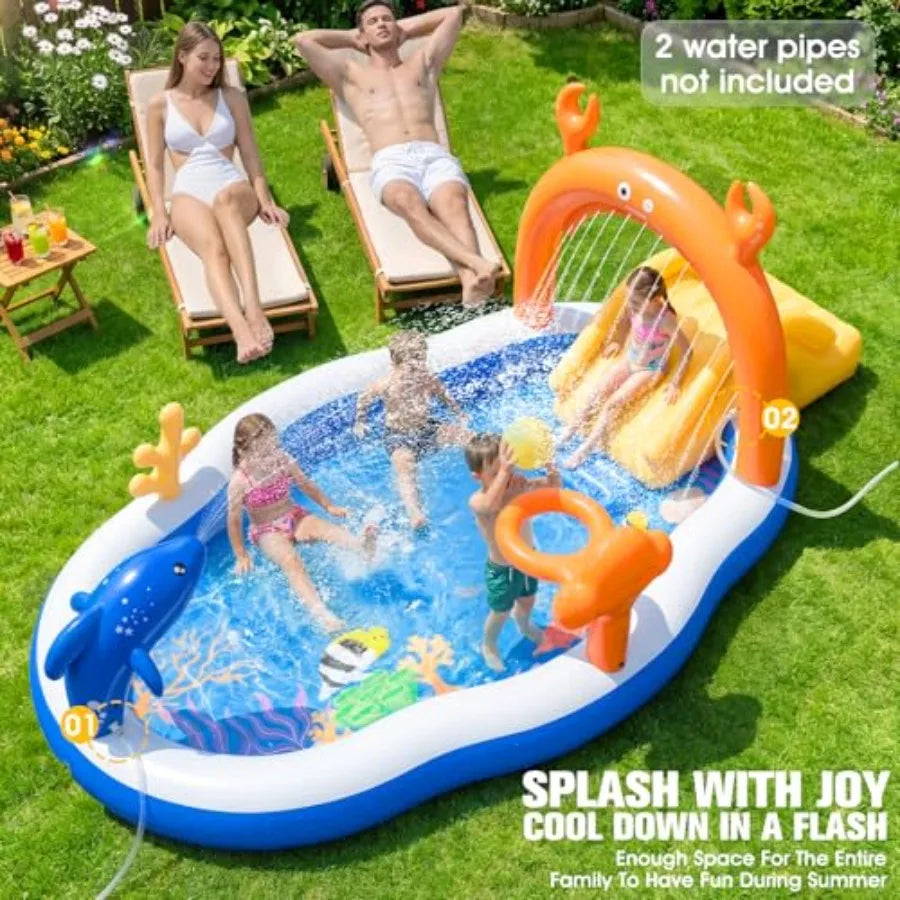 Backyard Inflatable Toddler Pool With Water Slide Sprinkler