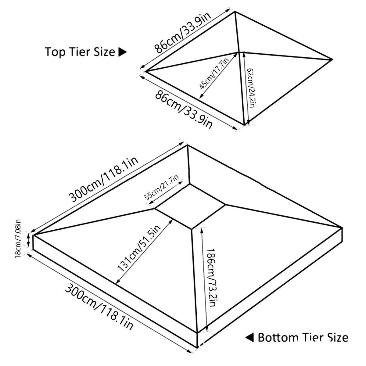 3x3m 2-Tier Garden Gazebo Replacement Canopy - Waterproof Oxford Patio Tent Roof