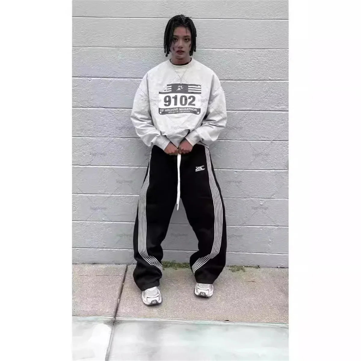 Y2k Gray Casual Pants Vintage Functional Tactical Men's Women's Premium Jogging Wide Leg Pants Drawstring Streetwear Sweatpants