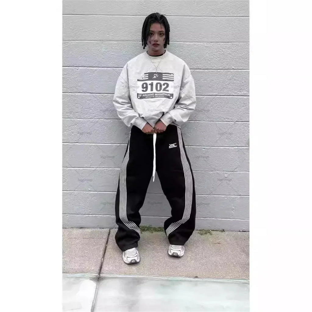Y2k Gray Casual Pants Vintage Functional Tactical Men's Women's Premium Jogging Wide Leg Pants Drawstring Streetwear Sweatpants