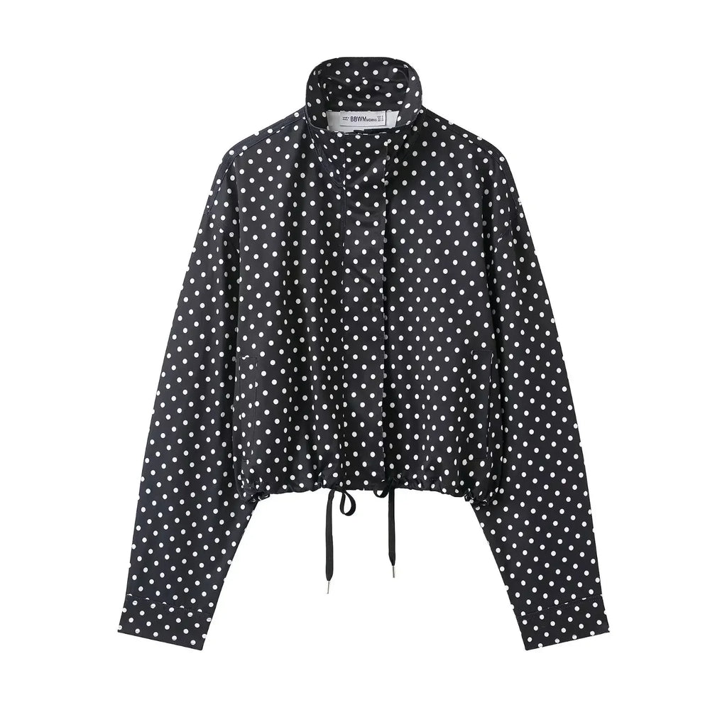 TARUXY Fashion Polka Dot Print Jacket Coat Women's Stand Collar Long Sleeved Workwear Coat Ins Hot Short Casual Female Jackets