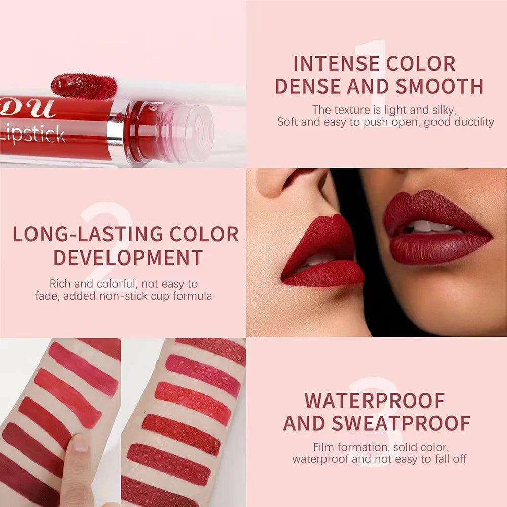 CmaaDu 1 Pcs Matte Lip Gloss Liquid Lipstick- Lip Stains with Long-Lasting Waterproof,  Adult Age Range, Red Tones Easy to Color