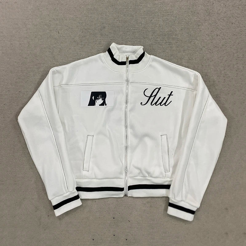 Korean Cartoon Long Sleeved Baseball Jacket for Girls Kawaii Street Jacket Personalized Zipper Cardigan Anime Autumn