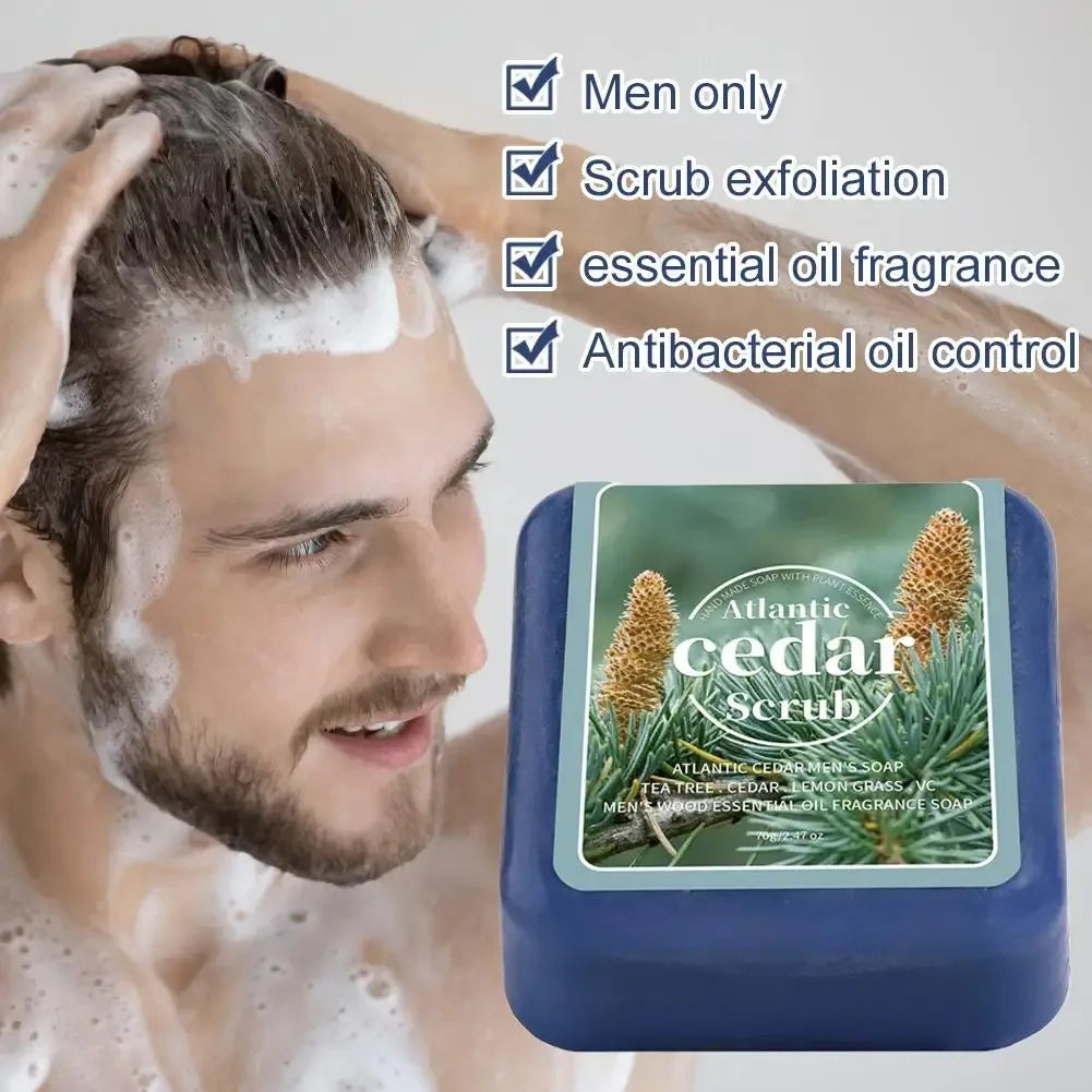 Men's Cedar Essential Oil Soap Travel Portable Hotel Soap Deep Cleansing Woody Fragrance Handmade Soap, Face and Body Soap
